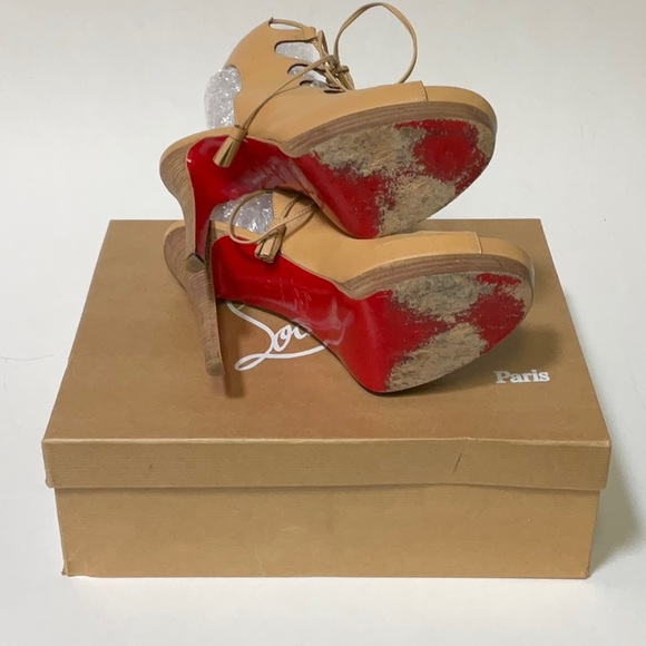 Christian Louboutin Miss Fortune 120 beige leather lace-up wooden high heels, 40 - Picture 8 of 16
